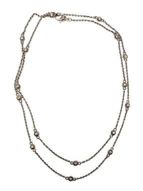 Judith Ripka Sterling Silver CZ Station Link Necklace 36" #24342